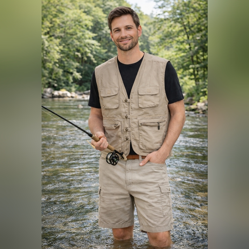 Today's News Fishing Fishermen Tan Vest Size L
